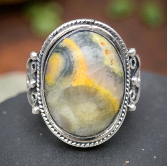 Vintage Jewelry - Vintage Sterling Silver Bumblebee Jasper Ring